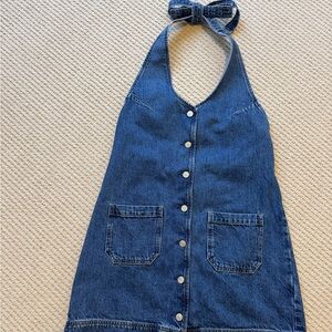 Reformation Blue Denim Halter Button-Front Dress